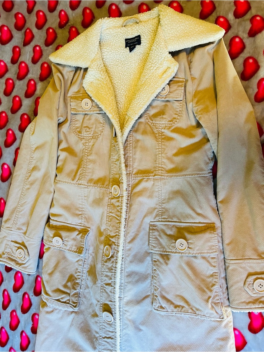 Women's Cream Sherpa-Lined Long Jacket